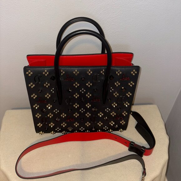 Authentic NWT Christian Louboutin Paloma Medium Top Handle Bag Black & Red - Picture 12 of 12